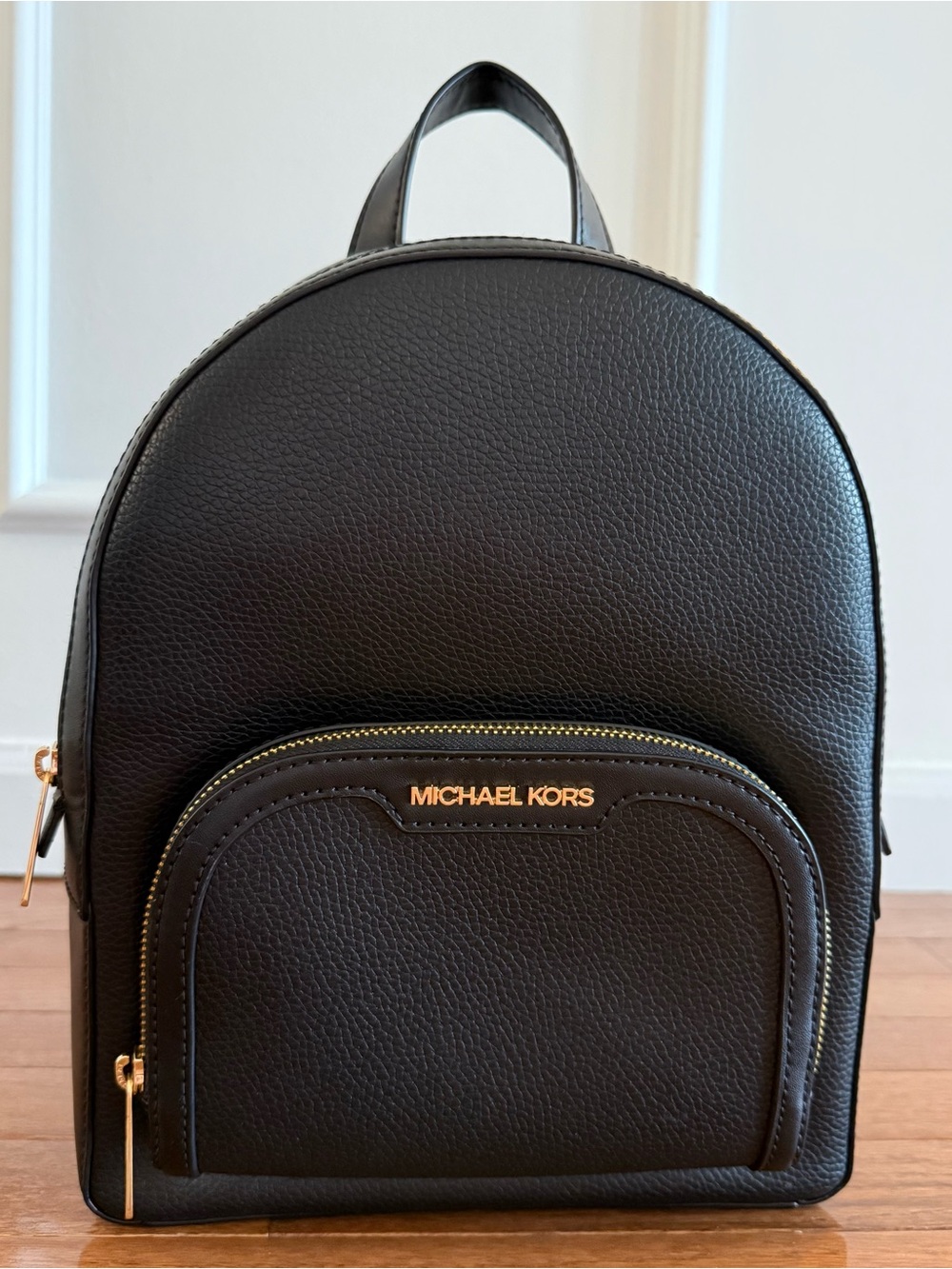 Michael Kors Black Pebbled Leather Medium Backpack with Gold Hardware